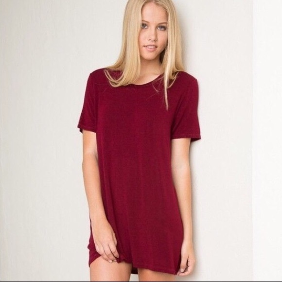burgundy t shirt dress